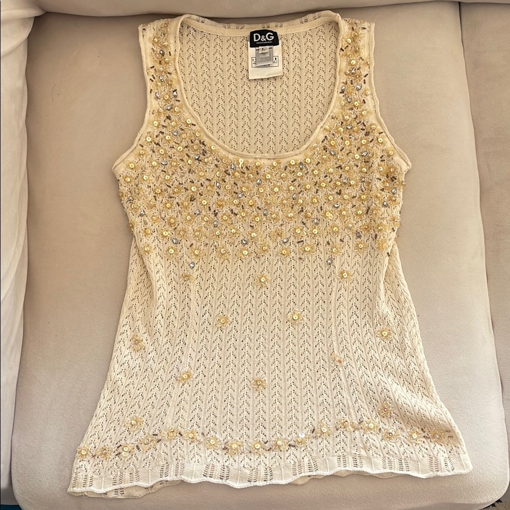 Dolce & Gabbana D&G Cream Colored  Beaded Tank Top